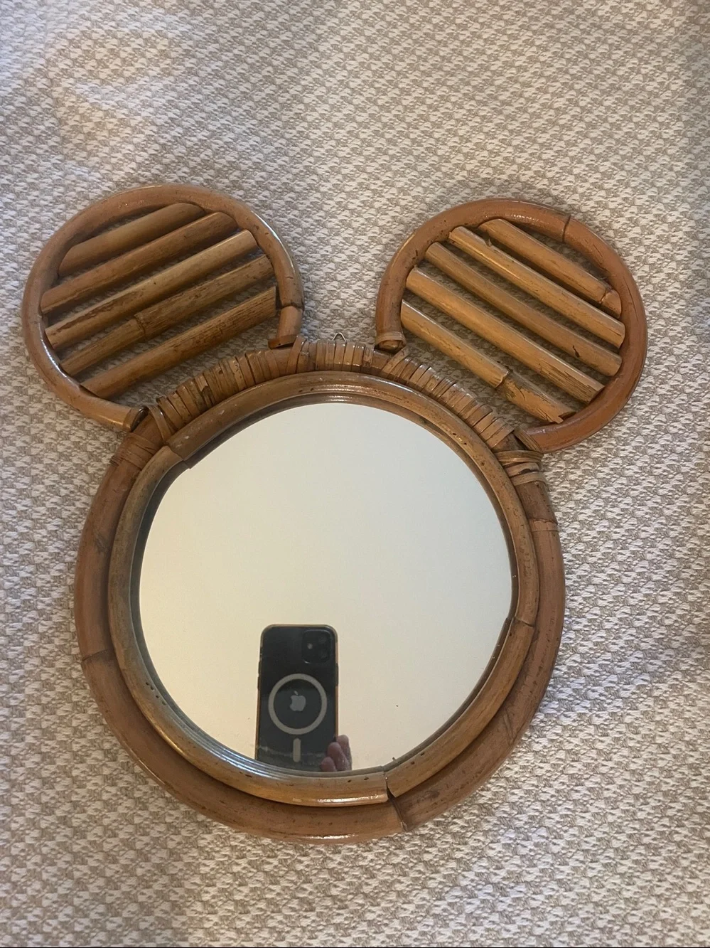 Rattan Mickey Ear Wall Mirror - Natural Brown - Picture 3 of 6
